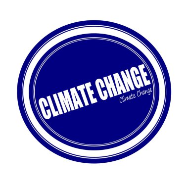 İklim değişikliği beyaz damga metni mavi