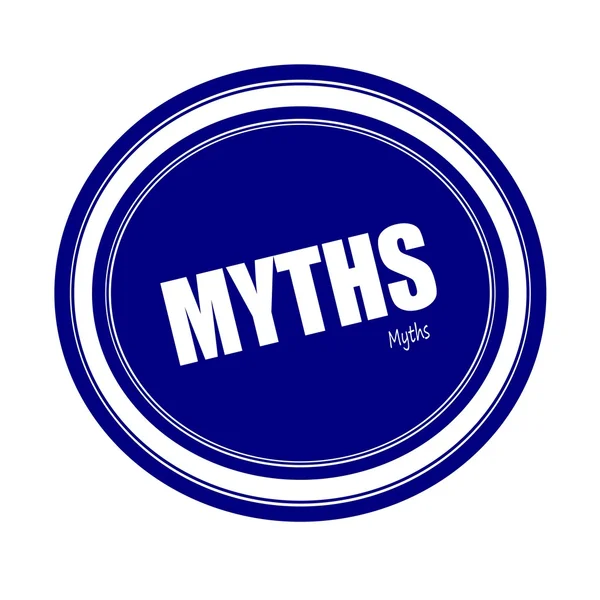 Stämpel myter vit text på blå — Stockfoto