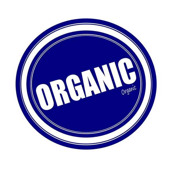Organiczny pieczęć biały tekst na niebiesko — Zdjęcie stockowe