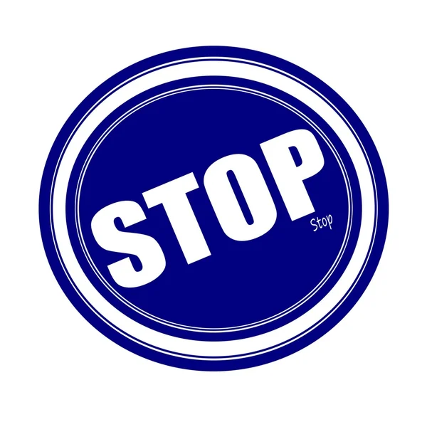Stop weißer Stempeltext auf blau — Stockfoto