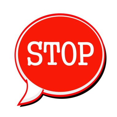 Beyaz damga metni kırmızı konuşma balonu üzerinde durdur