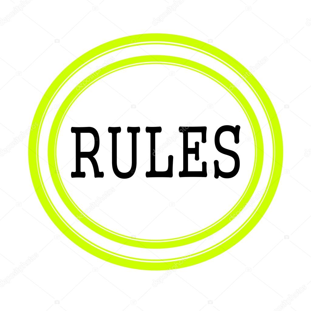 RULES black stamp text on white