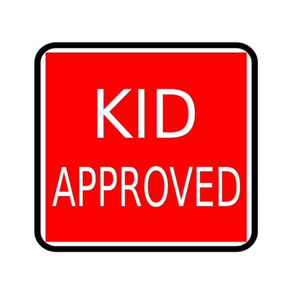 Kid approved white stamp text on red background