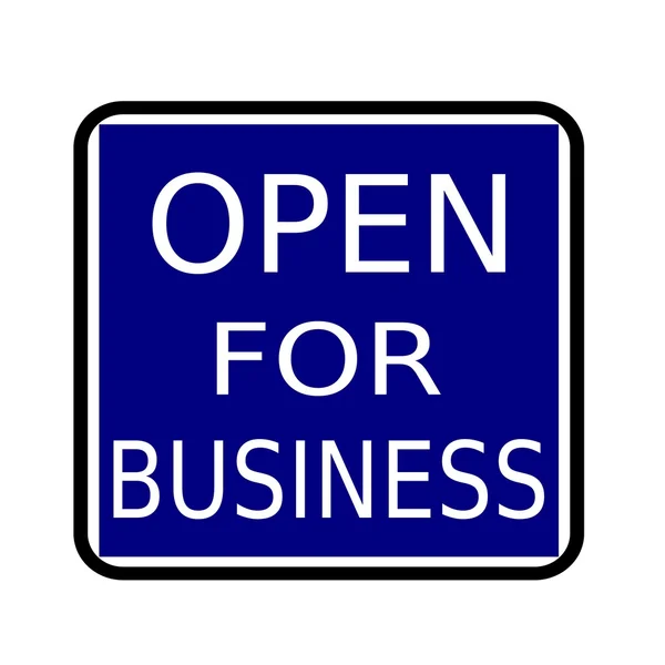 Öppen för företag vit stämpel text på buleblack bakgrund — Stockfoto
