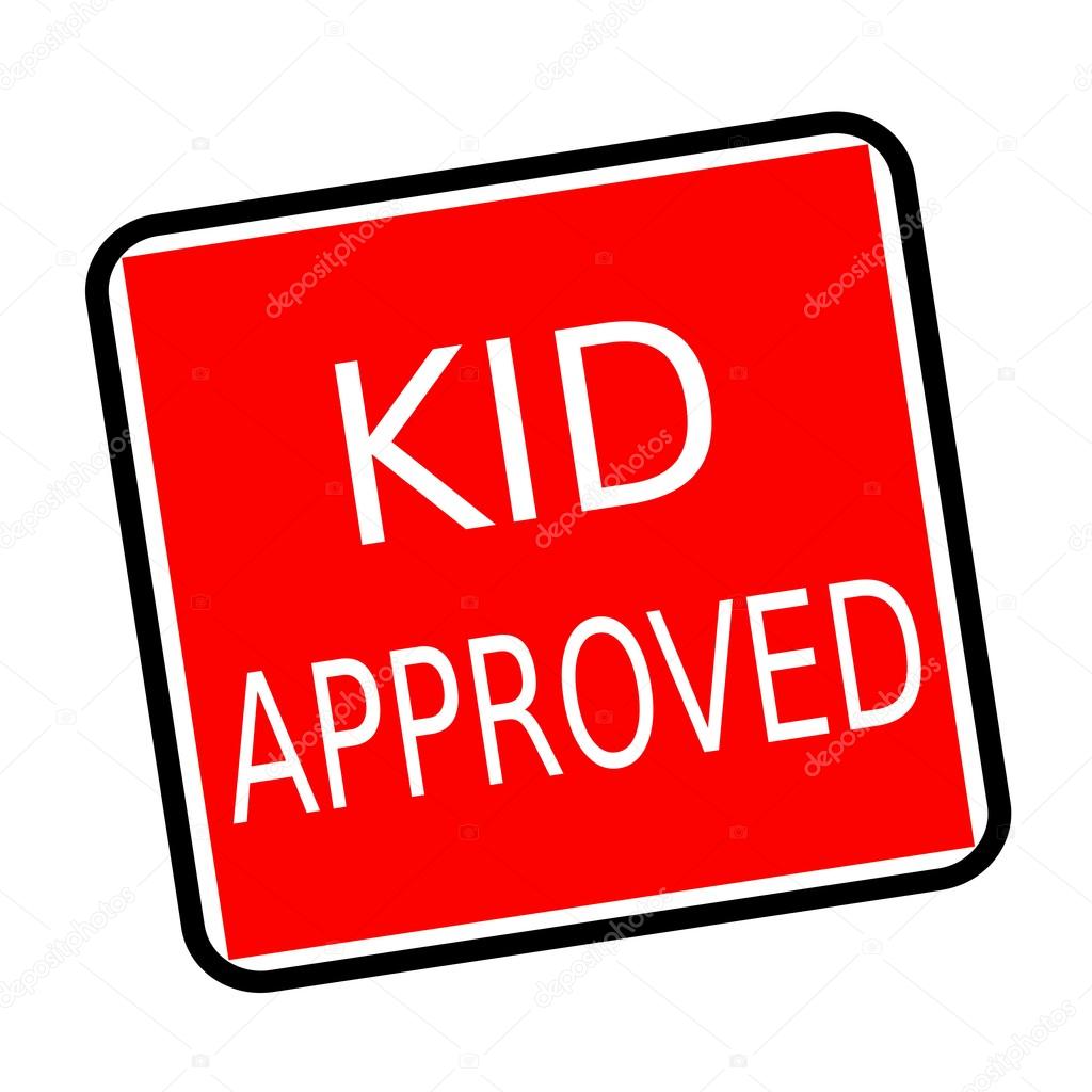 Kid approved white stamp text on red background
