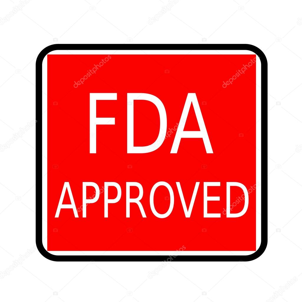 FDA Approved white stamp text on red background