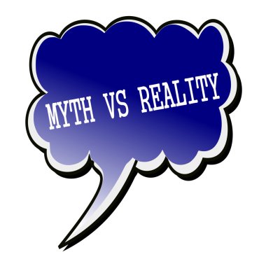 Efsane vs Reality blueblack konuşma balonu üzerinde damga metni beyaz