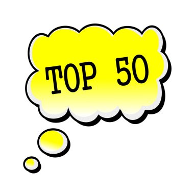 Top 50 siyah damga metni üzerinde sarı konuşma balonu