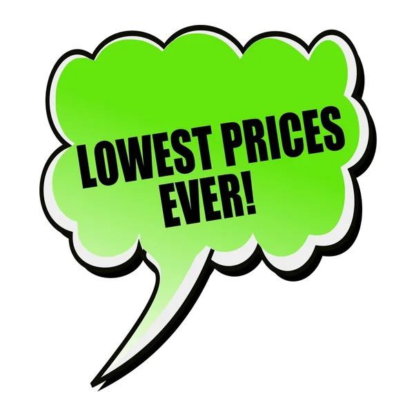 Niedrigste Preise aller Zeiten schwarzer Stempeltext auf grüner Sprechblase — Stockfoto