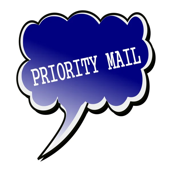 Prioriterade Mail vit stämpel text på blueblack pratbubbla — Stockfoto