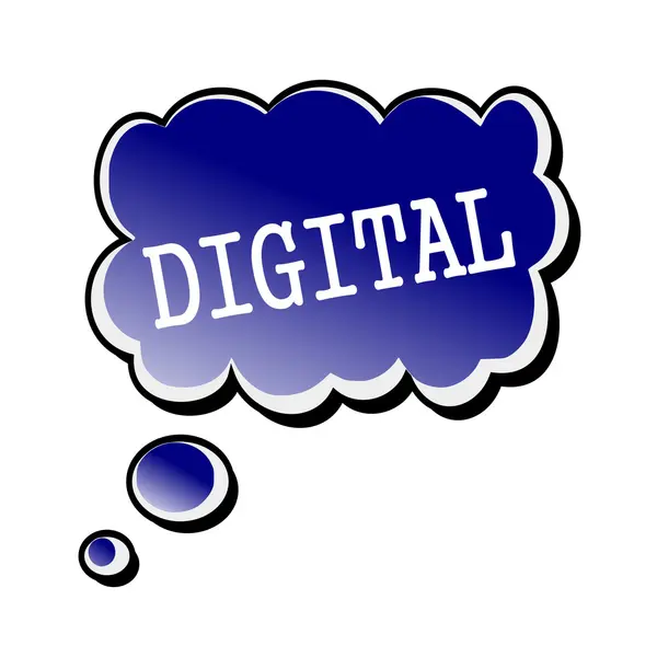 Digitaler weißer Stempeltext auf blauer Sprechblase — Stockfoto