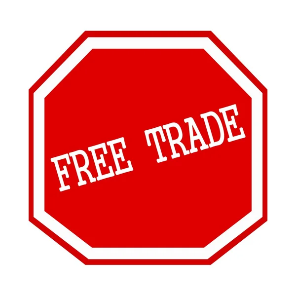Free trade white stamp text on red octagon — Stockfoto