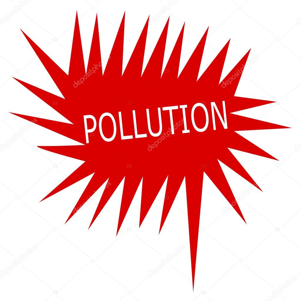 Pollution white stamp text on red Speech Bubble