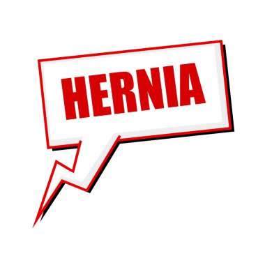 fıtık kırmızı damga metni üzerinde beyaz konuşma balonları