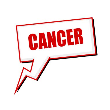 Kanser kırmızı damga metni üzerinde beyaz konuşma balonları