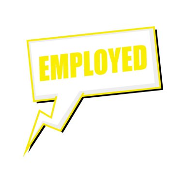 Sarı damga metni beyaz konuşma balonları üzerinde istihdam