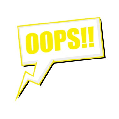 Oops damga metni beyaz konuşma balonları üzerinde sarı