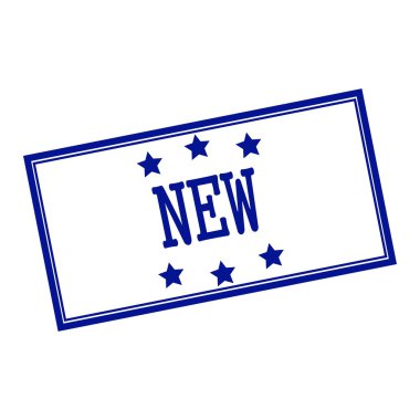 Yeni mavi-siyah damga metni arka plan beyaz ve yıldız