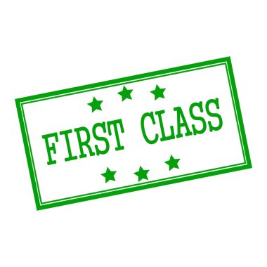 Birinci sınıf yeşil damga metni arka plan beyaz ve yıldız