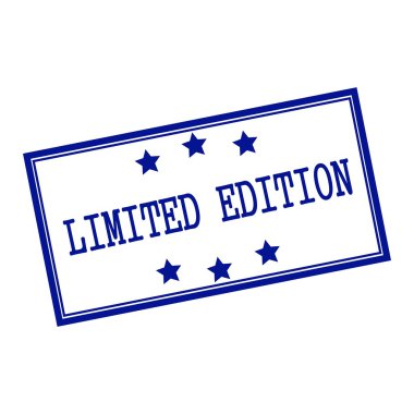 Limited Edition mavi-siyah damga metni arka plan beyaz ve yıldız
