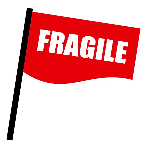 Fragile testo timbro bianco sulla bandiera rossa — Foto Stock