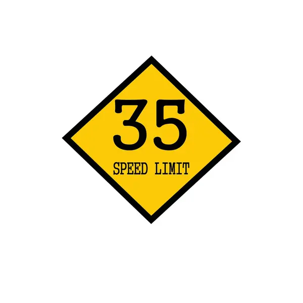 Ograniczenie prędkości 35 czarny znaczek tekstu na tle żółty — Zdjęcie stockowe