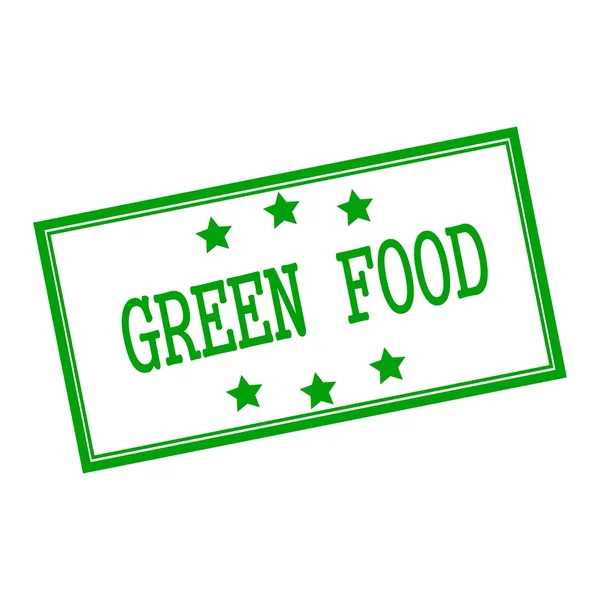 Зеленые продукты питания зеленая почтовая марка текст на белом фоне и звезда — стоковое фото