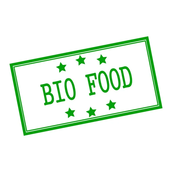 Bio voedsel groen stempel tekst op achtergrond wit en sterren — Stockfoto