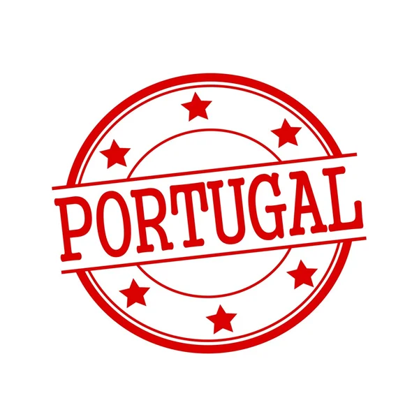 PORTUGAL texto de sello rojo sobre círculo rojo sobre fondo blanco y estrella — Foto de Stock