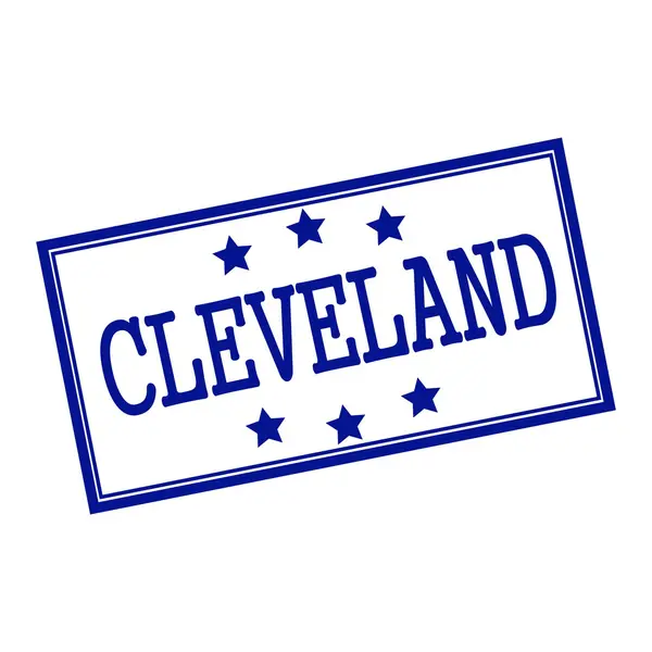 CLEVELAND texto estampado azul-negro sobre fondo blanco y estrella — Foto de Stock