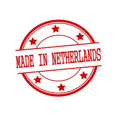 Made in Netherlands red stamp text on red circle on a white background and star