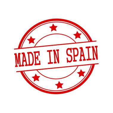 Made in Spain red stamp text on red circle on a white background and star