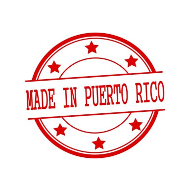 Made in Puerto Rico red stamp text on red circle on a white background and star