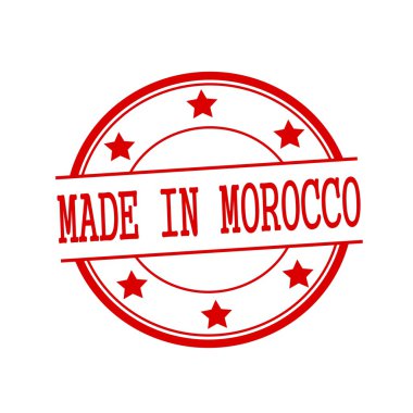 Made in Morocco red stamp text on red circle on a white background and star
