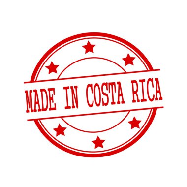 Made in Costa Rica red stamp text on red circle on a white background and star
