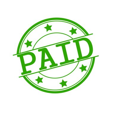PAID stamp text on green circle on a white background and star