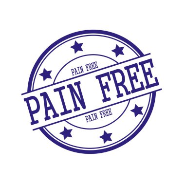 Pain free Blue-Black stamp text on Blue-Black circle on a white background and star