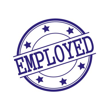 Employed Blue-Black stamp text on Blue-Black circle on a white background and star