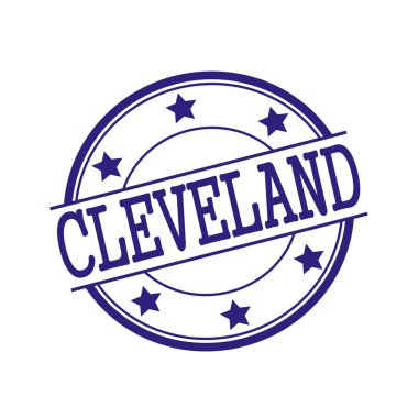 CLEVELAND Blue-Black stamp text on Blue-Black circle on a white background and star