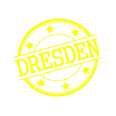 Dresden yellow stamp text on yellow circle on a white background and star