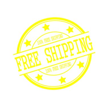 free shipping yellow stamp text on yellow circle on a white background and star