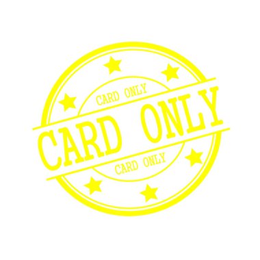 card only yellow stamp text on yellow circle on a white background and star