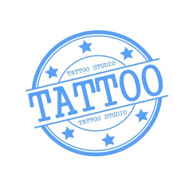 Tattoo Studio blue stamp text on blue circle on a white background and star