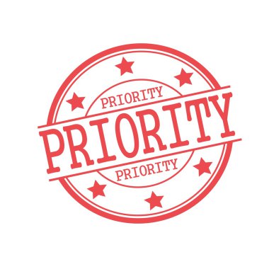 Öncelik kırmızı damga metni üzerinde beyaz arka plan ve yıldız üzerinde kırmızı daire