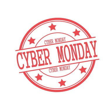 Cyber Pazartesi kırmızı damga metni üzerinde beyaz arka plan ve yıldız üzerinde kırmızı daire