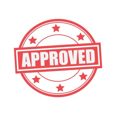 Beyaz damga metni daire kırmızı bir arka plan ve star onaylı