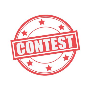 Daire kırmızı zemin üzerine beyaz damga metni yarışma ve yıldız