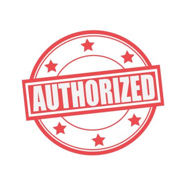 Beyaz damga metni daire kırmızı bir arka plan ve yıldız üzerinde yetkili