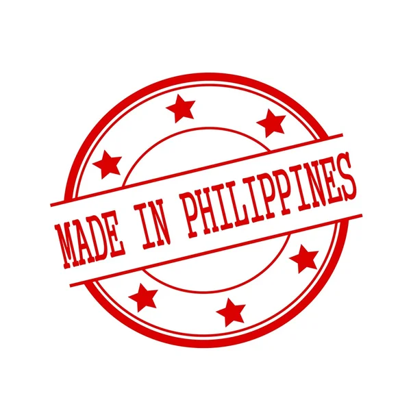 Сделано на Филиппинах текст красной марки на красном круге на белом фоне и звезде — стоковое фото