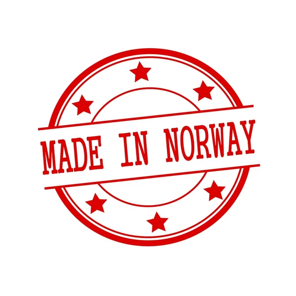 Hecho en Noruega texto de sello rojo en círculo rojo sobre un fondo blanco y estrella —  Fotos de Stock